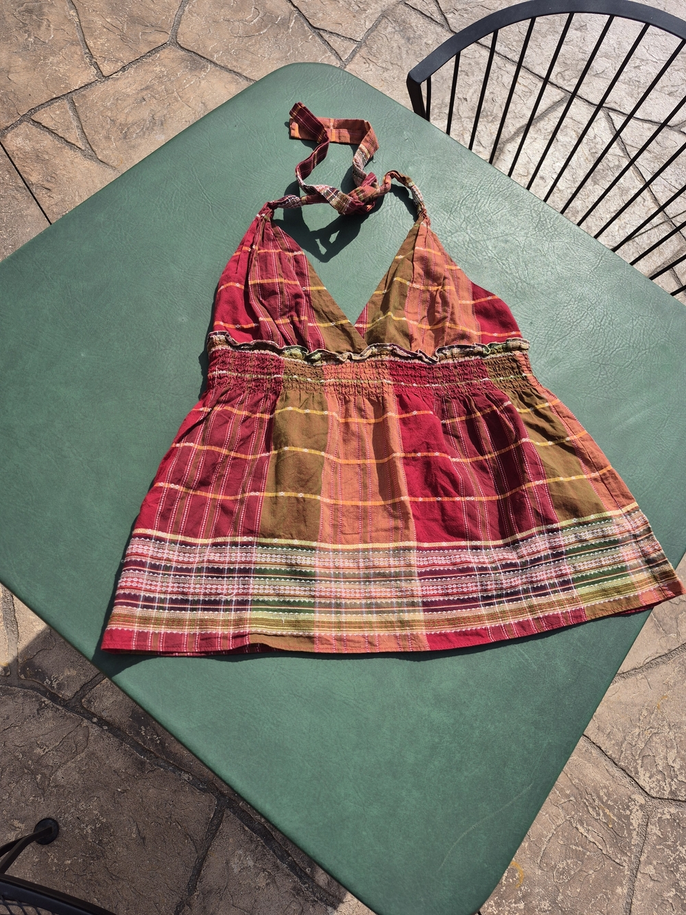 Vintage BCBG Plaid Halter Summer Top in Red and Olive M